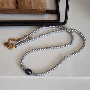 Elegant Silver and Black Beaded Necklace